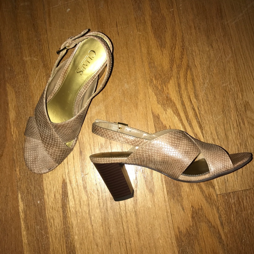 Tan Snake Skin Chunky Heel